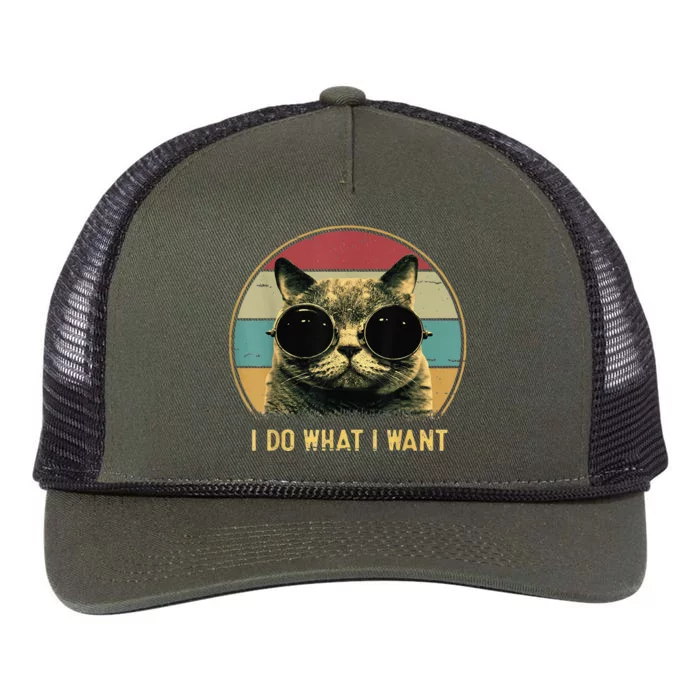 Retro I Do What I Want Funny Cat Lover, Cat Dad, Cat Mom Retro Rope Trucker Hat Cap