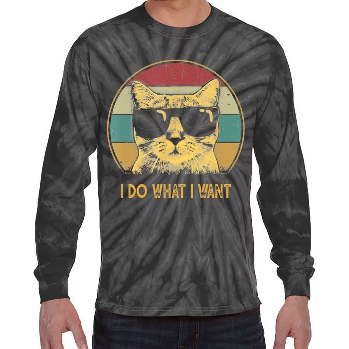 Retro I do what I want cat funny cat lover Tie-Dye Long Sleeve Shirt