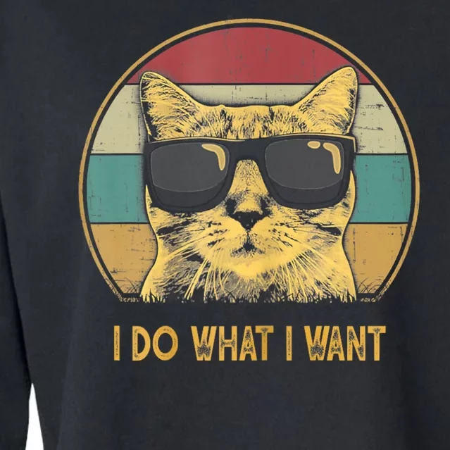 Retro I Do What I Want Cat Funny Cat Lover Cropped Pullover Crew