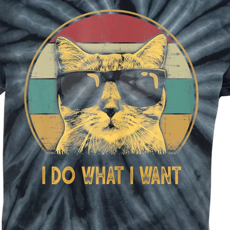 Retro I Do What I Want Cat Funny Cat Lover Kids Tie-Dye T-Shirt