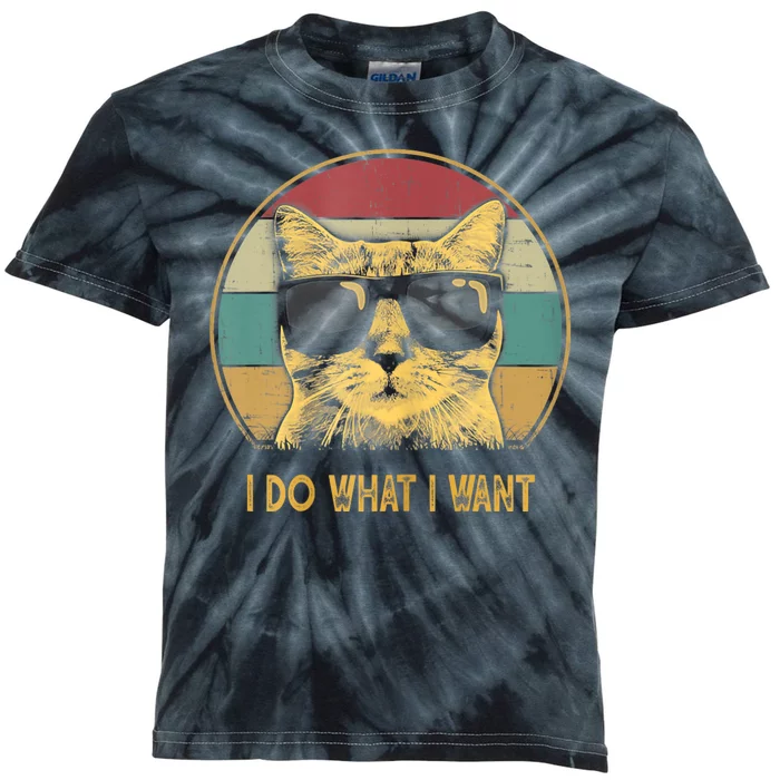 Retro I Do What I Want Cat Funny Cat Lover Kids Tie-Dye T-Shirt