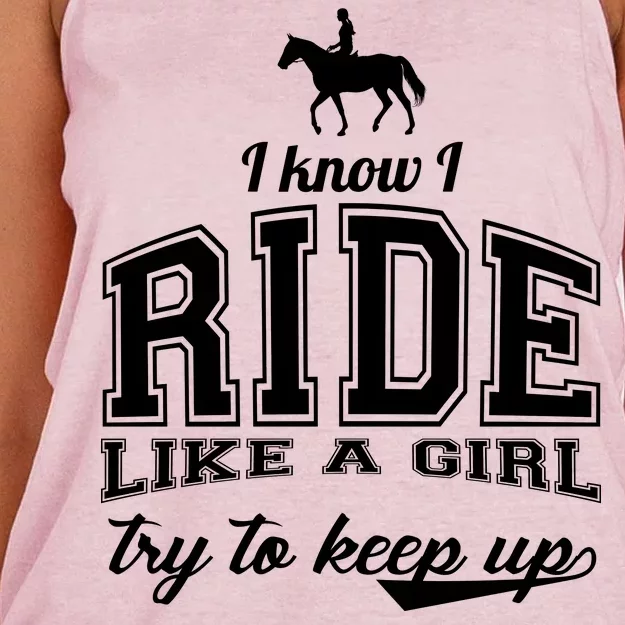 Ride Like A Girl Try To Keep Up Women's Knotted Racerback Tank