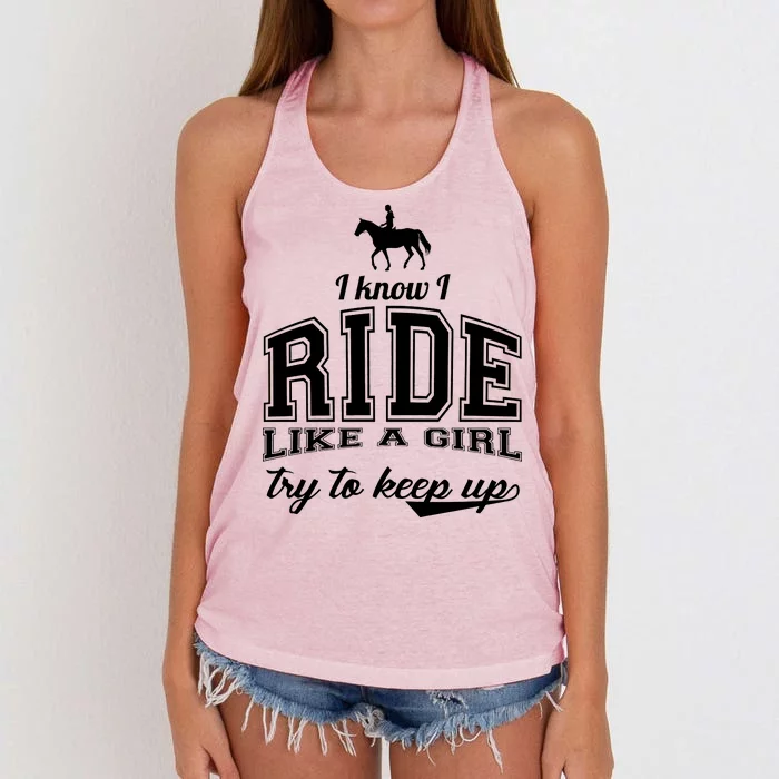 Ride Like A Girl Try To Keep Up Women's Knotted Racerback Tank