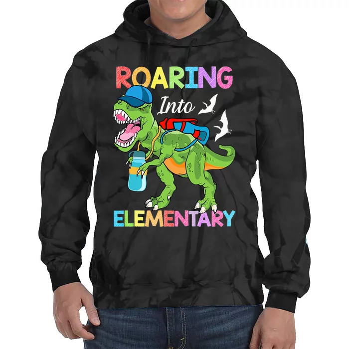 Roaring Into Elementary Dinosaur Back To School Tie Dye Hoodie