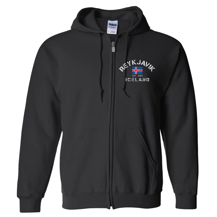 Reykjavik Iceland Est. 1785 Flag Souvenir Gift Full Zip Hoodie