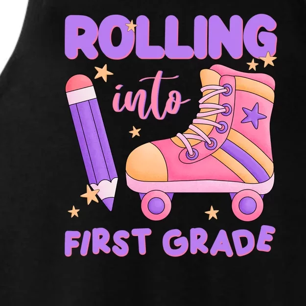 Rolling Into First Grade Cute Ladies Tri-Blend Wicking Tank