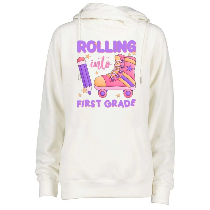 Rolling Into First Grade Cute Womens Funnel Neck Pullover Hood