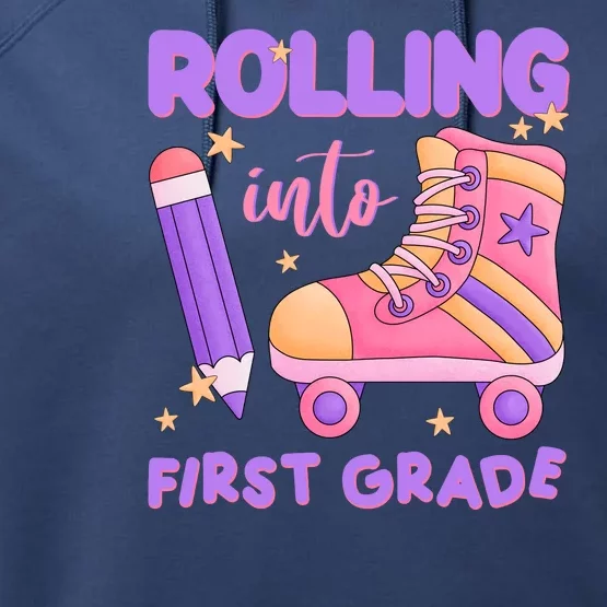 Rolling Into First Grade Cute Performance Fleece Hoodie