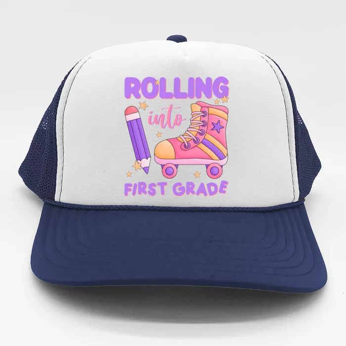 Rolling Into First Grade Cute Trucker Hat