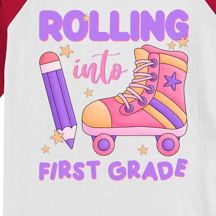 Rolling Into First Grade Cute Kids Colorblock Raglan Jersey