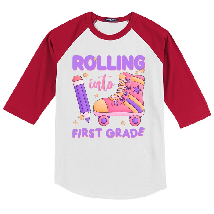 Rolling Into First Grade Cute Kids Colorblock Raglan Jersey