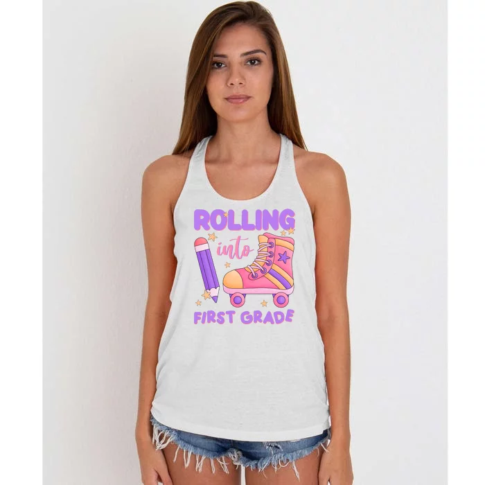 Rolling Into First Grade Cute Women's Knotted Racerback Tank