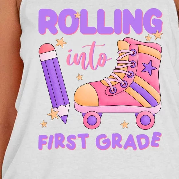 Rolling Into First Grade Cute Women's Knotted Racerback Tank