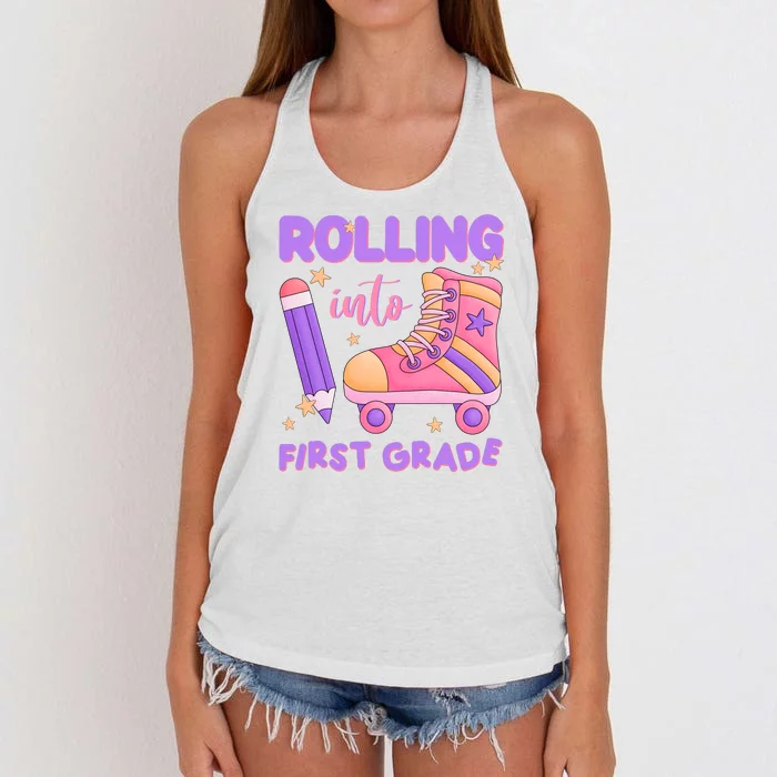 Rolling Into First Grade Cute Women's Knotted Racerback Tank