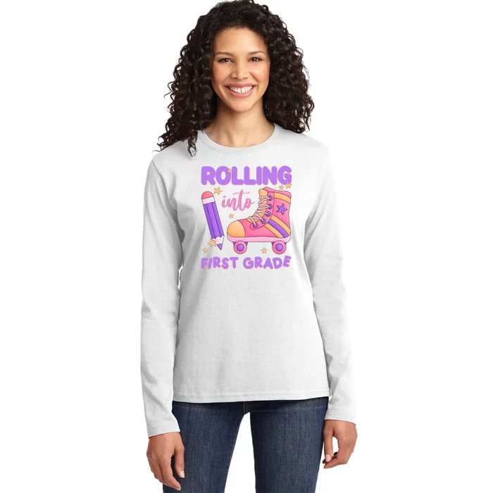 Rolling Into First Grade Cute Ladies Long Sleeve Shirt