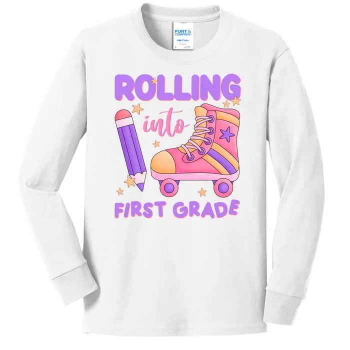 Rolling Into First Grade Cute Kids Long Sleeve Shirt