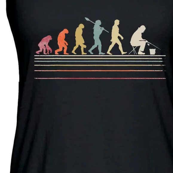 retro Ice Fishing Retro Style Evolution Of Man Ladies Essential Flowy Tank