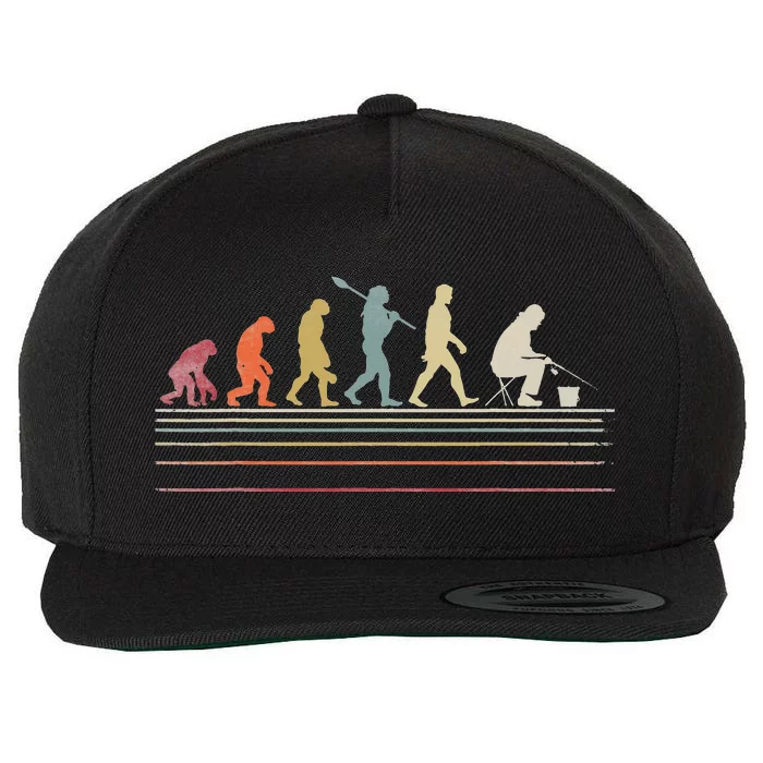 retro Ice Fishing Retro Style Evolution Of Man Wool Snapback Cap