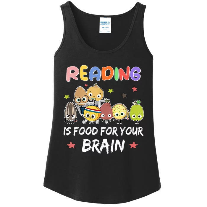 Reading Is Food For Your Brain ChildrenS Books Characters Ladies Essential Tank