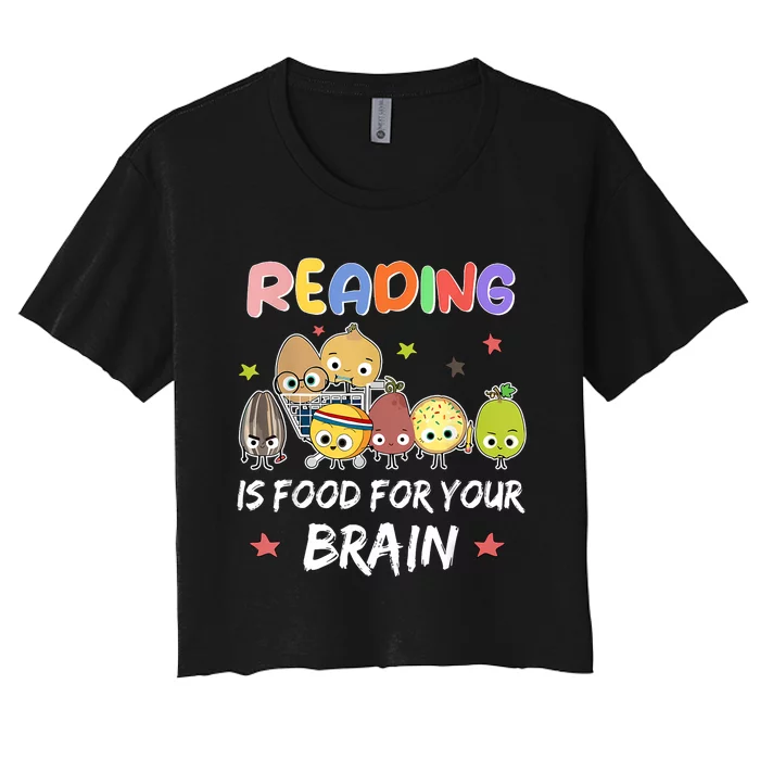 Reading Is Food For Your Brain ChildrenS Books Characters Women's Crop Top Tee