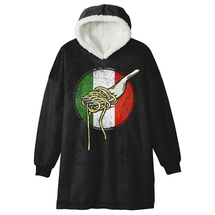 Retro Italian Flag Italy Spaghetti Italia Pasta Men Women Hooded Wearable Blanket