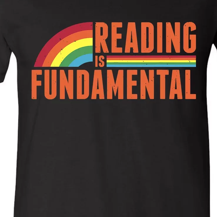 Reading Is Fundamental Retro Rainbow Book Worm V-Neck T-Shirt