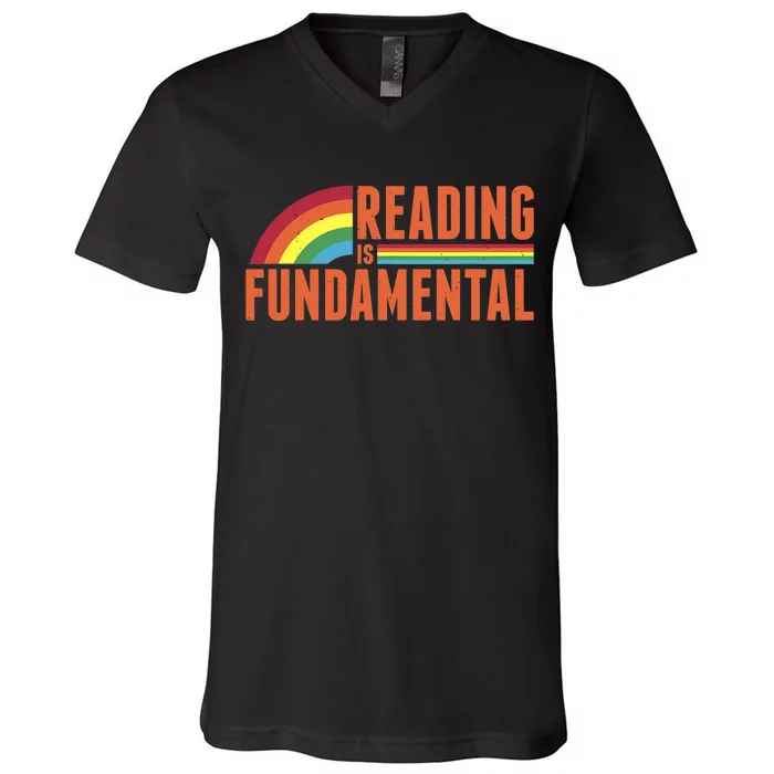 Reading Is Fundamental Retro Rainbow Book Worm V-Neck T-Shirt