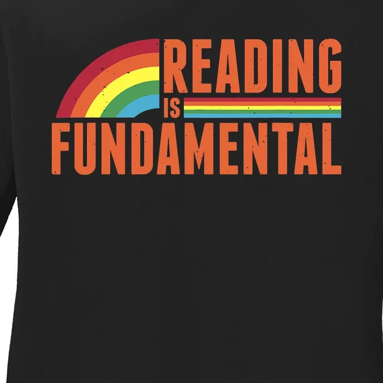 Reading Is Fundamental Retro Rainbow Book Worm Ladies Long Sleeve Shirt