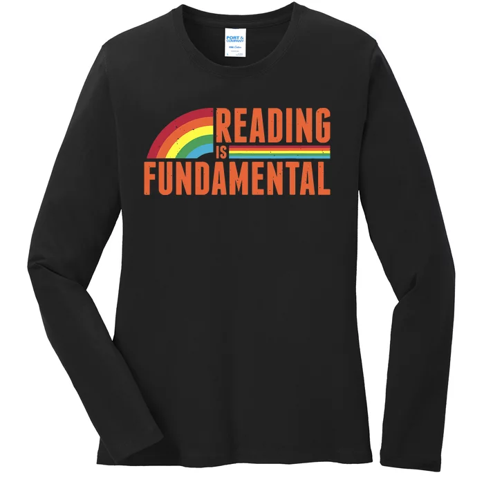 Reading Is Fundamental Retro Rainbow Book Worm Ladies Long Sleeve Shirt