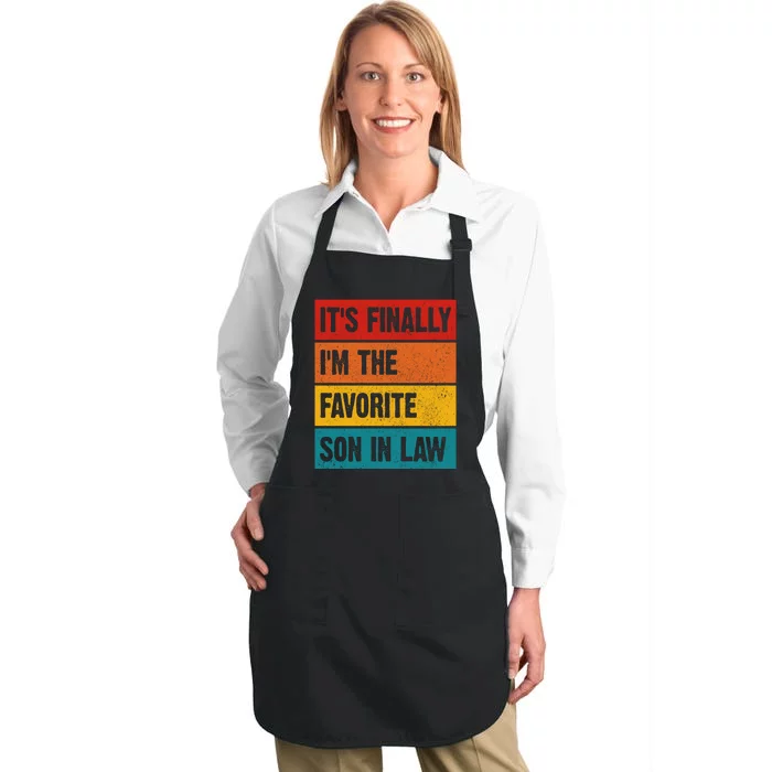 Retro Its Favorite Son In Law Funny Jokes Full-Length Apron With Pocket