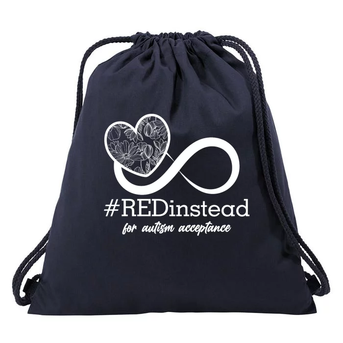 #Red Instead For Autism Acceptance Drawstring Bag