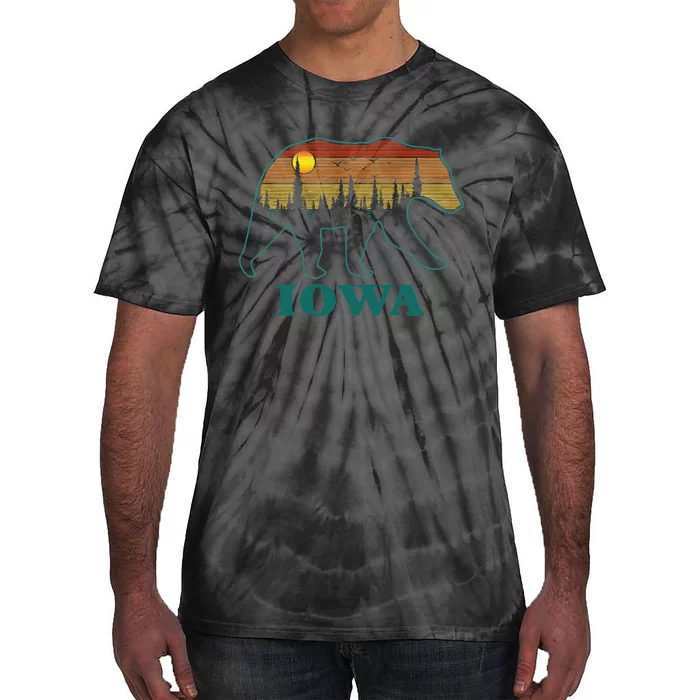 Retro Iowa Grizzly Bear Nature Camping Mountain Hiking Tie-Dye T-Shirt