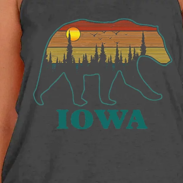 Retro Iowa Grizzly Bear Nature Camping Mountain Hiking Women's Knotted Racerback Tank