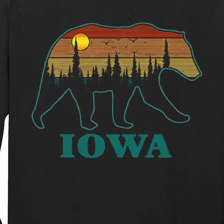 Retro Iowa Grizzly Bear Nature Camping Mountain Hiking Tall Long Sleeve T-Shirt