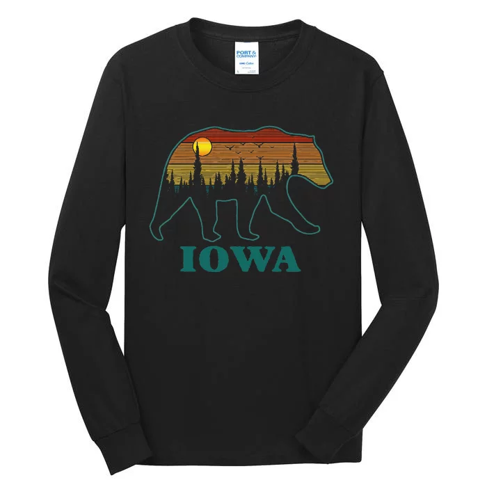 Retro Iowa Grizzly Bear Nature Camping Mountain Hiking Tall Long Sleeve T-Shirt