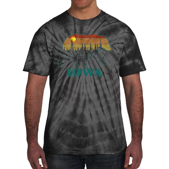 Retro Iowa Grizzly Bear Nature Camping Mountain Hiking Tie-Dye T-Shirt