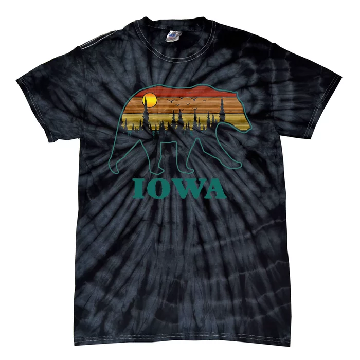 Retro Iowa Grizzly Bear Nature Camping Mountain Hiking Tie-Dye T-Shirt