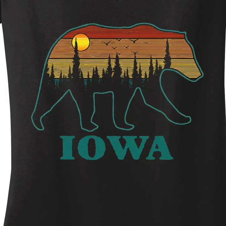 Retro Iowa Grizzly Bear Nature Camping Mountain Hiking Women's V-Neck T-Shirt