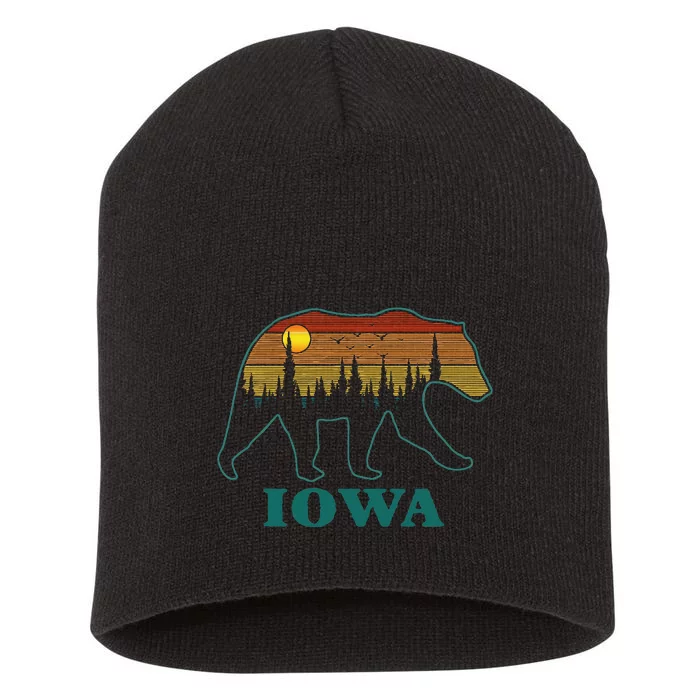 Retro Iowa Grizzly Bear Nature Camping Mountain Hiking Short Acrylic Beanie