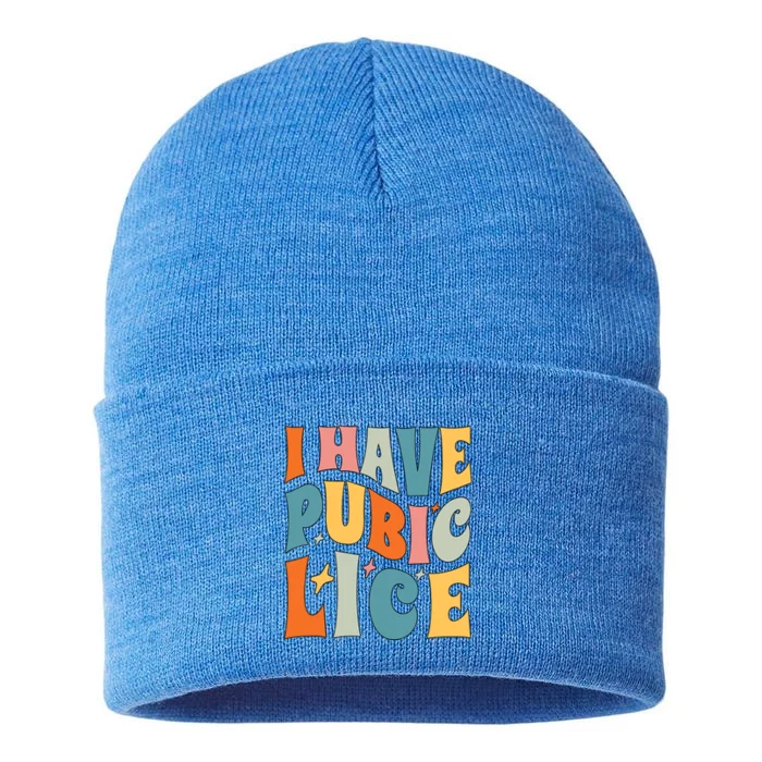 Retro I Have Pubic Lice Offensive Inappropriate Sustainable Knit Beanie