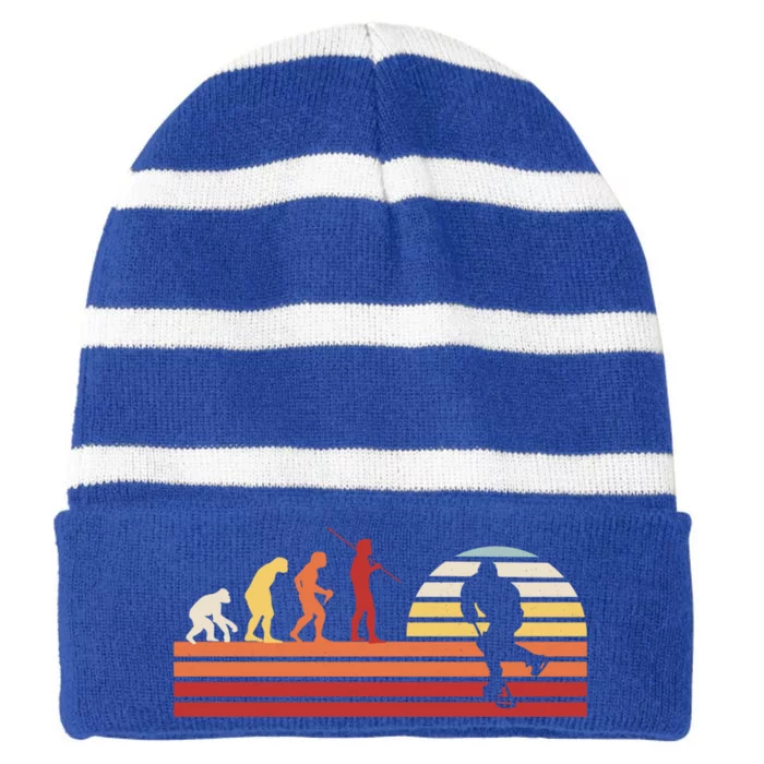 Retro Ice Hockey Player Gift Vintage Hockey Gift Striped Beanie with Solid Band