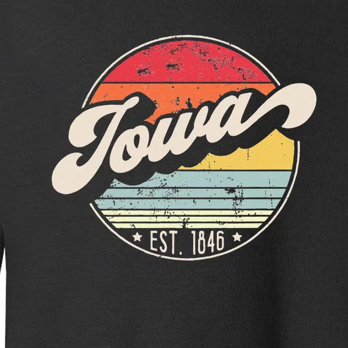 Retro Iowa Home State IA Cool 70s Style Sunset Toddler Sweatshirt