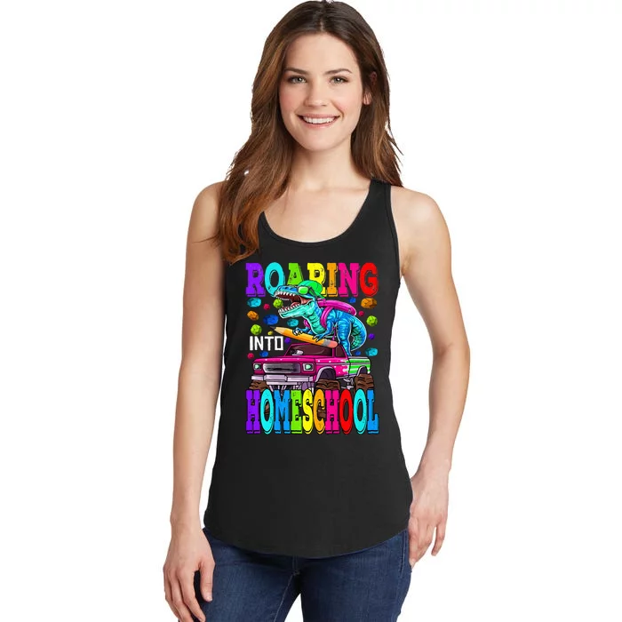 Roaring Into Homeschool Monster Truck Dinosaur Ladies Essential Tank