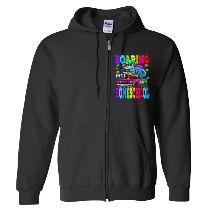 Roaring Into Homeschool Monster Truck Dinosaur Full Zip Hoodie