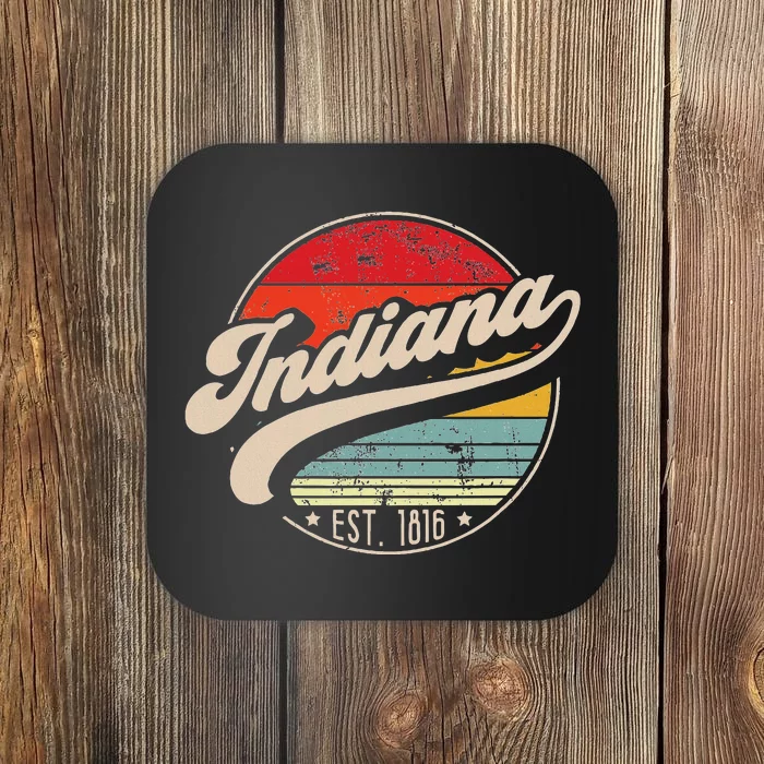 Retro Indiana Home State In Cool 70s Style Sunset Coaster