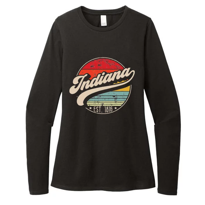 Retro Indiana Home State In Cool 70s Style Sunset Womens CVC Long Sleeve Shirt