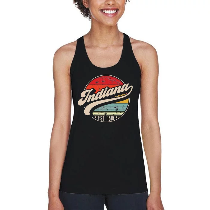 Retro Indiana Home State In Cool 70s Style Sunset Women's Racerback Tank