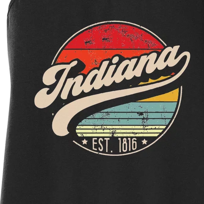 Retro Indiana Home State In Cool 70s Style Sunset Women's Racerback Tank