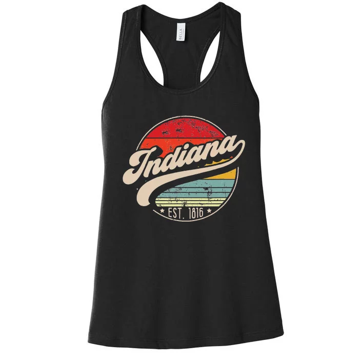 Retro Indiana Home State In Cool 70s Style Sunset Women's Racerback Tank