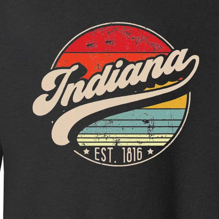 Retro Indiana Home State In Cool 70s Style Sunset Toddler Sweatshirt